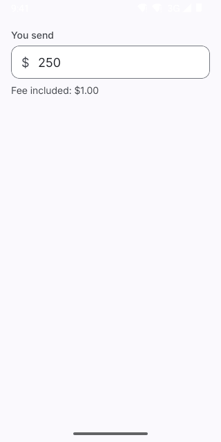 Money Input on Pixel (Android emulator)