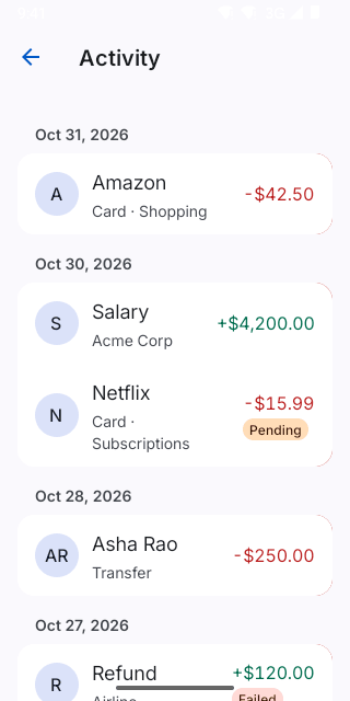 ActivityFeed on Pixel (Android emulator)