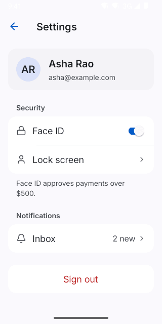 SettingsSection on Pixel (Android emulator)