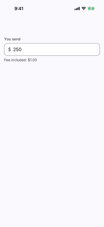 Money Input on iPhone (iOS simulator)