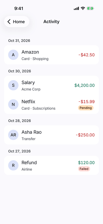 ActivityFeed on iPhone (iOS simulator)