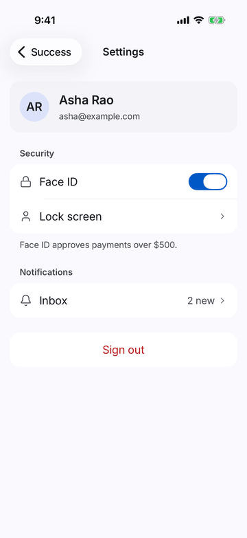 SettingsSection on iPhone (iOS simulator)